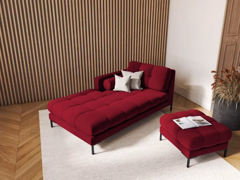 Chaise longue sinistra Bali di Cosmopolitan Design in velluto rosso L/P/H: 164 x 102 x 75 cm – 2