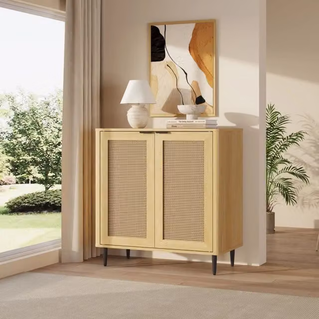 Credenza Bassa Lukhomso en.casa con Ante con Inserto Intreccio Effetto Rovere L: 83 cm, H: 80 cm, P: 40 cm