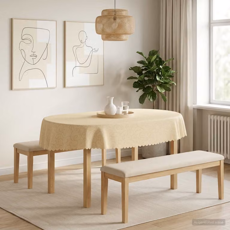 Tovaglia Ovale vidaXL in Jacquard Floreale Bianco Crema, Idrorepellente e Lavabile in Lavatrice, L 130 x P 180 cm