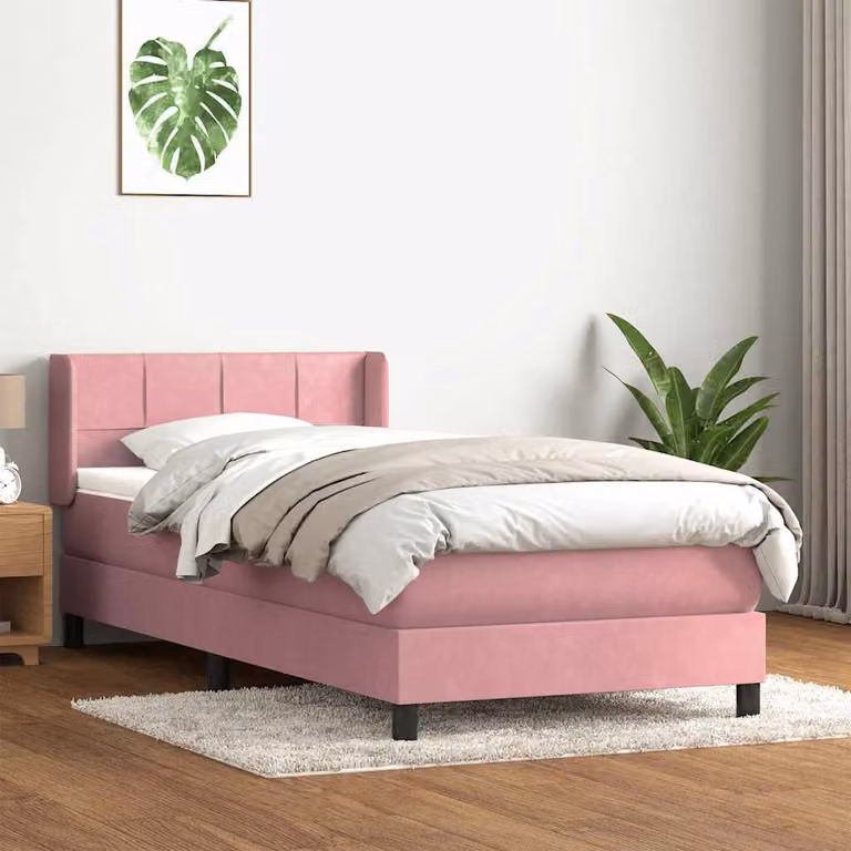 vidaXL Giroletto a Molle con Materasso Ibrido in Velluto Rosa e Bianco L: 80 cm, P: 223 cm, H: 88 cm
