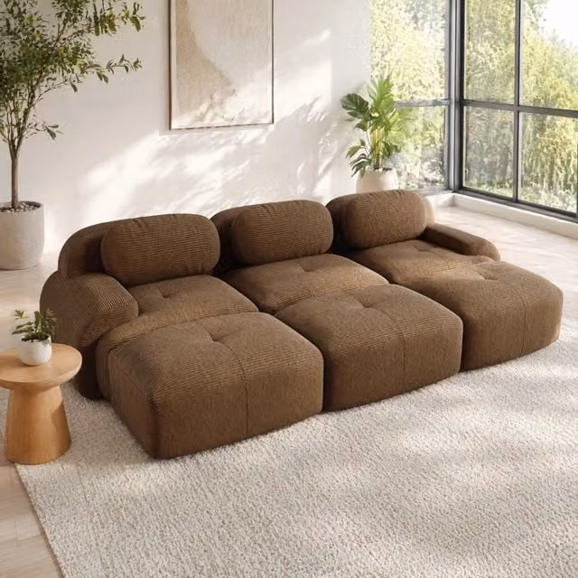 Divano angolare modulare 298x178x70 cm senza telaio in velluto a coste marrone