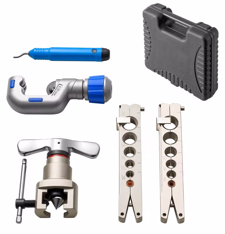 Set di utensili per bordatura SucceBuy da 5 pezzi, bordatrice eccentrica a 45° per bordatura singola, utensile HVAC con taglierina per tubi e valigetta di conservazione per tubi in rame e alluminio da 6-19 mm, kit di riparazione per impianti di climatizza