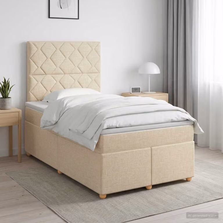 Letto box spring ibrido vidaXL con materasso a molle insacchettate in tessuto beige e bianco L/P: 200 x 120 cm