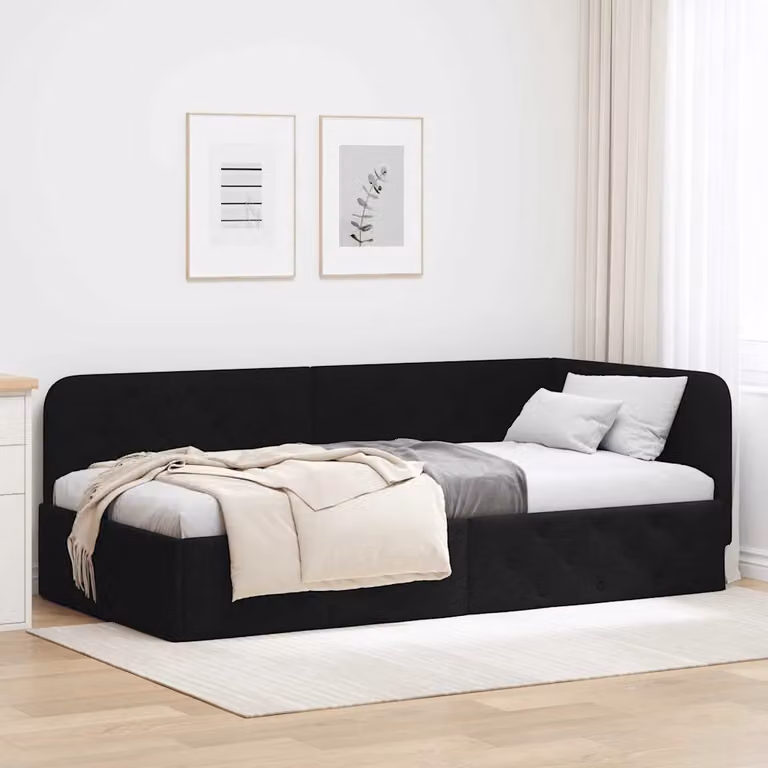 Cornice del letto ad angolo vidaXL in tessuto nero, L 90 x P 200 cm
