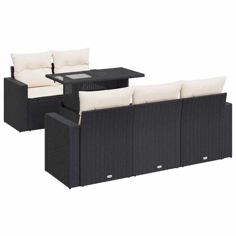 Set Divano da Giardino 6 pz con Cuscini Nero in Polyrattan