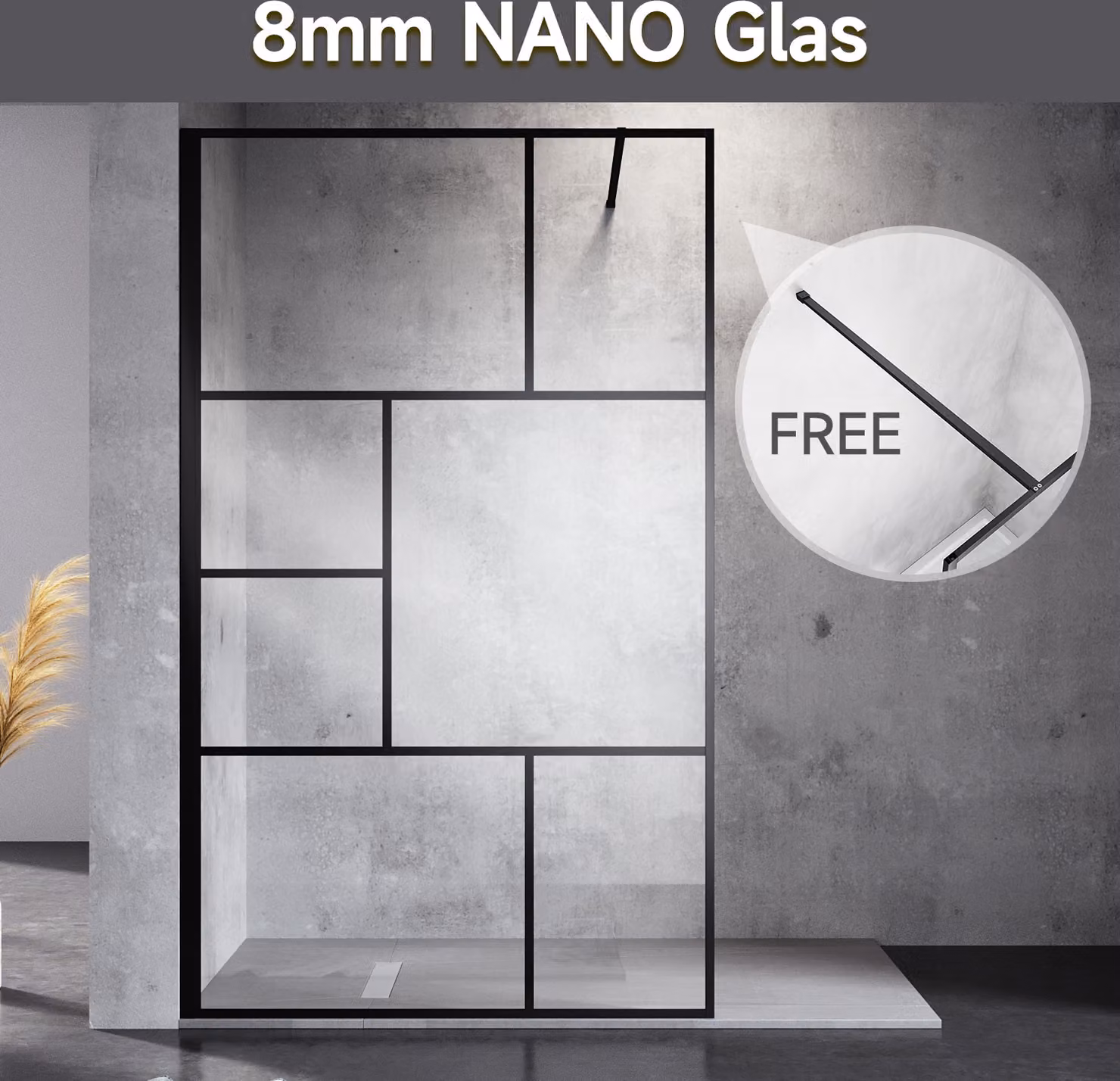 SONNI 120×200 cm cabina doccia 8 mm Nano ESG vetro trasparente divisorio doccia-griglia nera