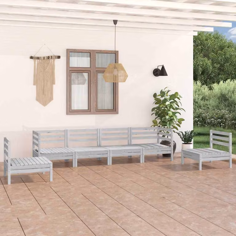 Set di divani da giardino vidaXL in legno di pino massello bianco con cuscini, 6 pezzi