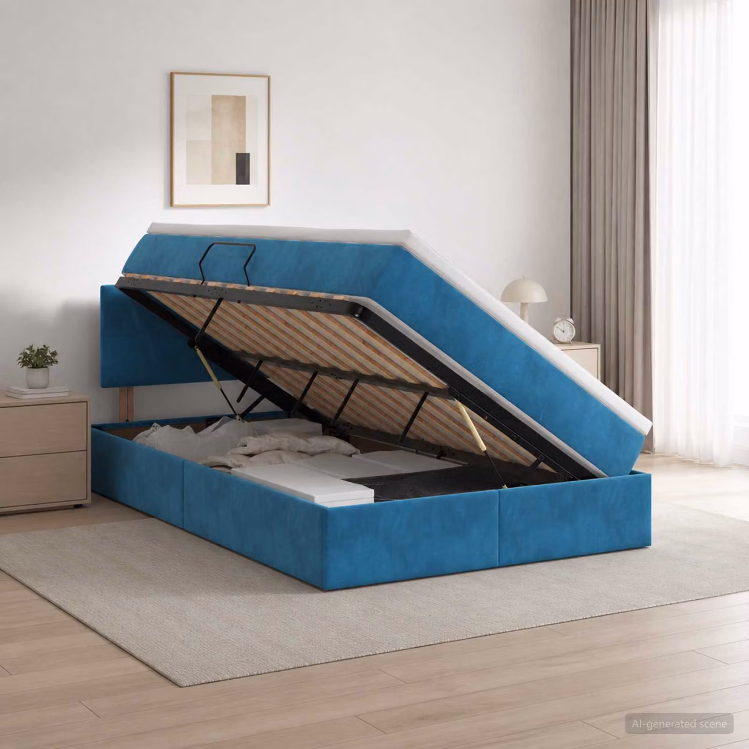 Letto con contenitore vidaXL in velluto blu scuro, L/P/H: 120 x 200 x 88 cm