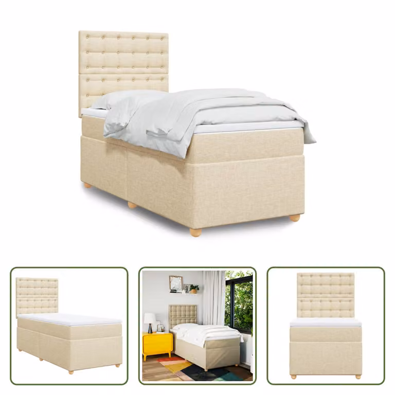 The Living Store Letto a molle insacchettate con materasso crema 80x200 cm in tessuto