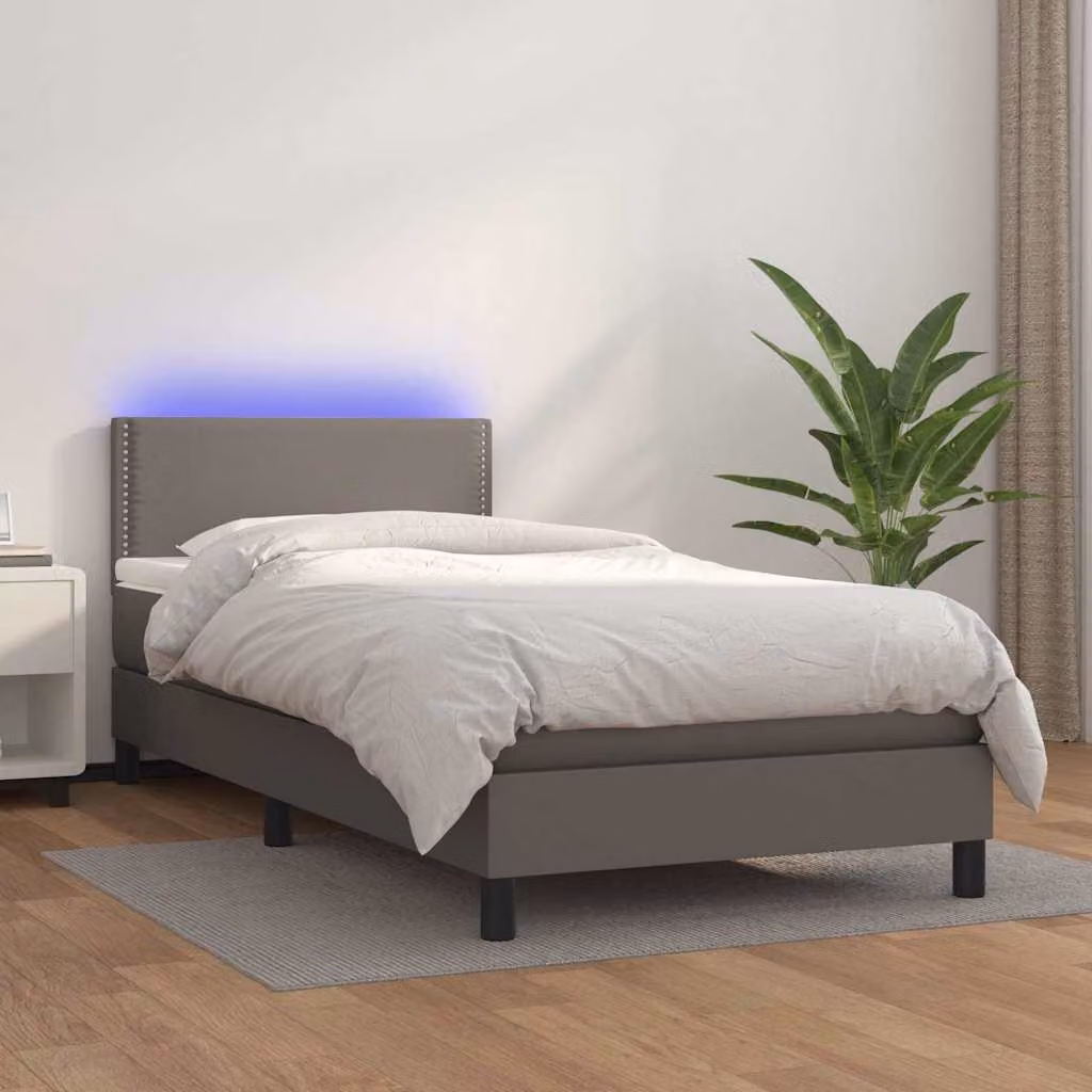 vidaXL Letto Giroletto con Materasso Ibrido e Illuminazione LED Grigio L: 80 cm, P: 200 cm