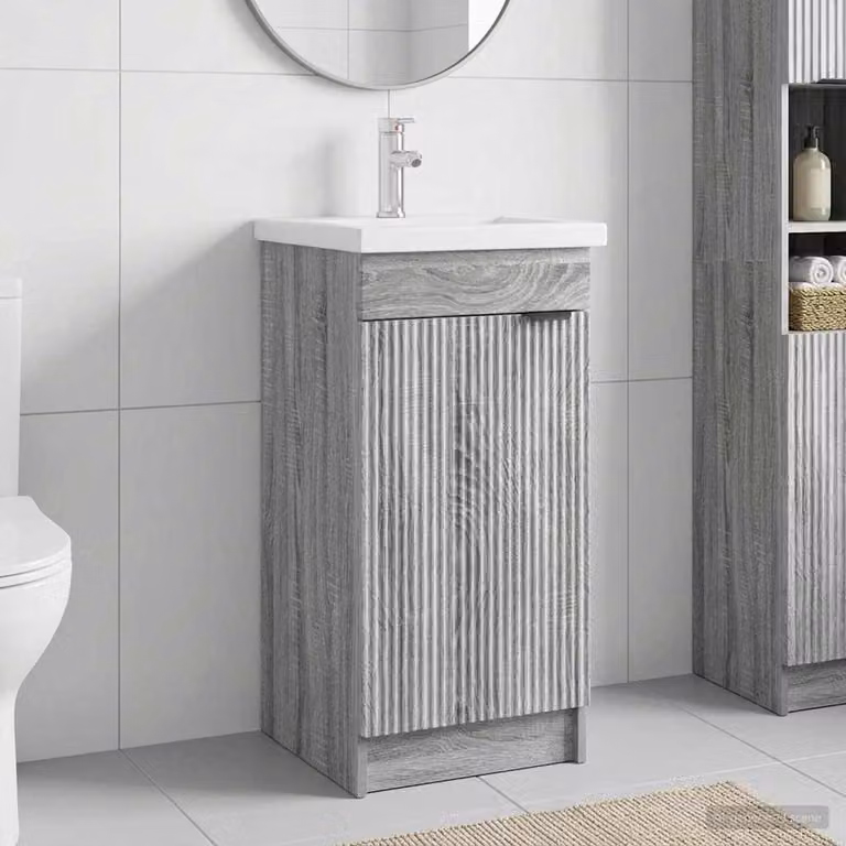 Mobile da bagno con lavabo vidaXL in stile moderno, colore grigio e nero, L 42 cm x P 40 cm x H 84,5 cm
