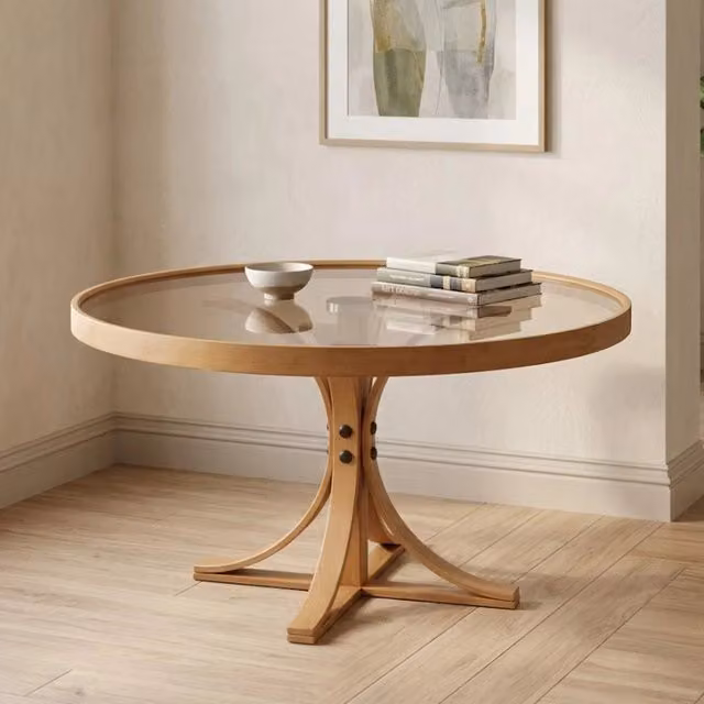 Santhia, Tavolino da Salotto Piano in Vetro Temperato, 80x80x47h cm Marrone Rovere