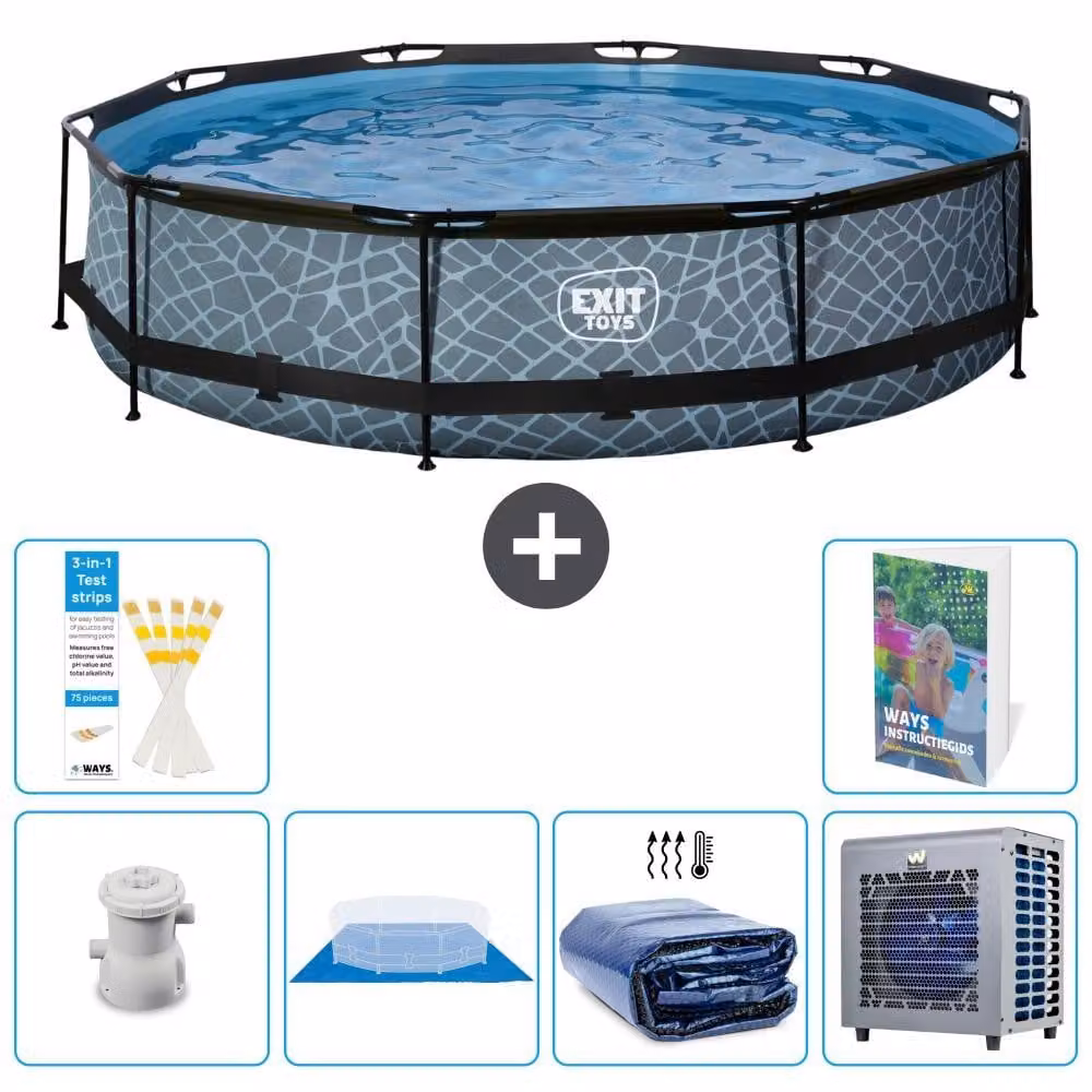 Piscina fuori terra "Exit Pool Rund" - Design effetto pietra - 360x76 cm - 5 pezzi - Modello S278