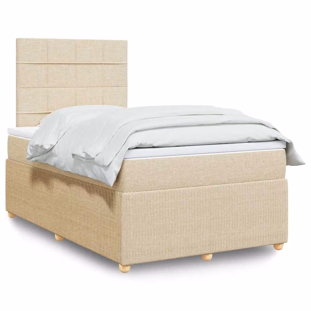 vidaXL Letto Ibrido con Materasso in Tessuto Beige e Bianco L/P/H: 120 x 200 x 150,5 cm