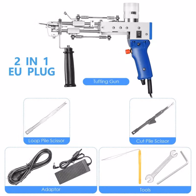 Set di pistole per la creazione di tappeti con tecnologia tufting, 2 in 1, altezza del pelo regolabile, funzionamento rapido, colore blu, tensione 220V (UE)