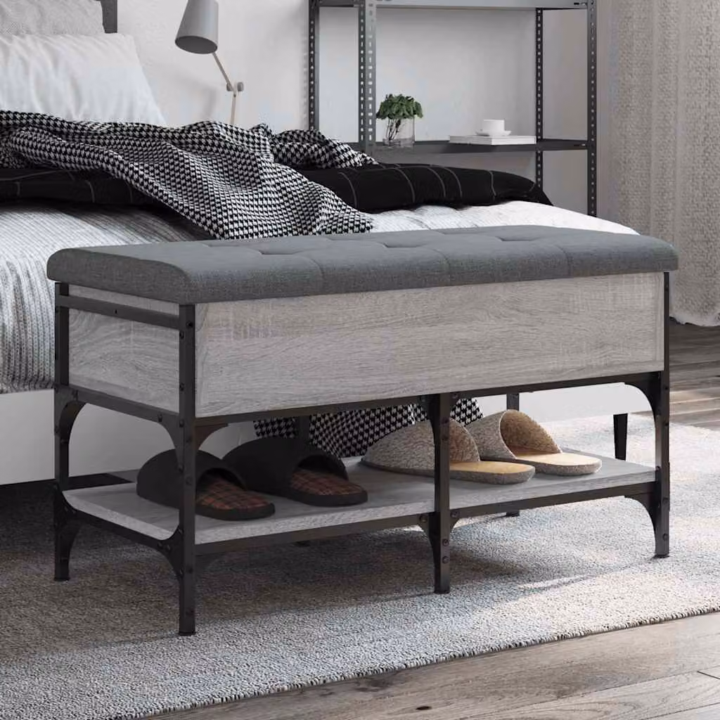 vidaXL Panca Porta Scarpe Grigia Moderna in Legno e Metallo L: 82 cm, P: 42 cm, H: 45 cm