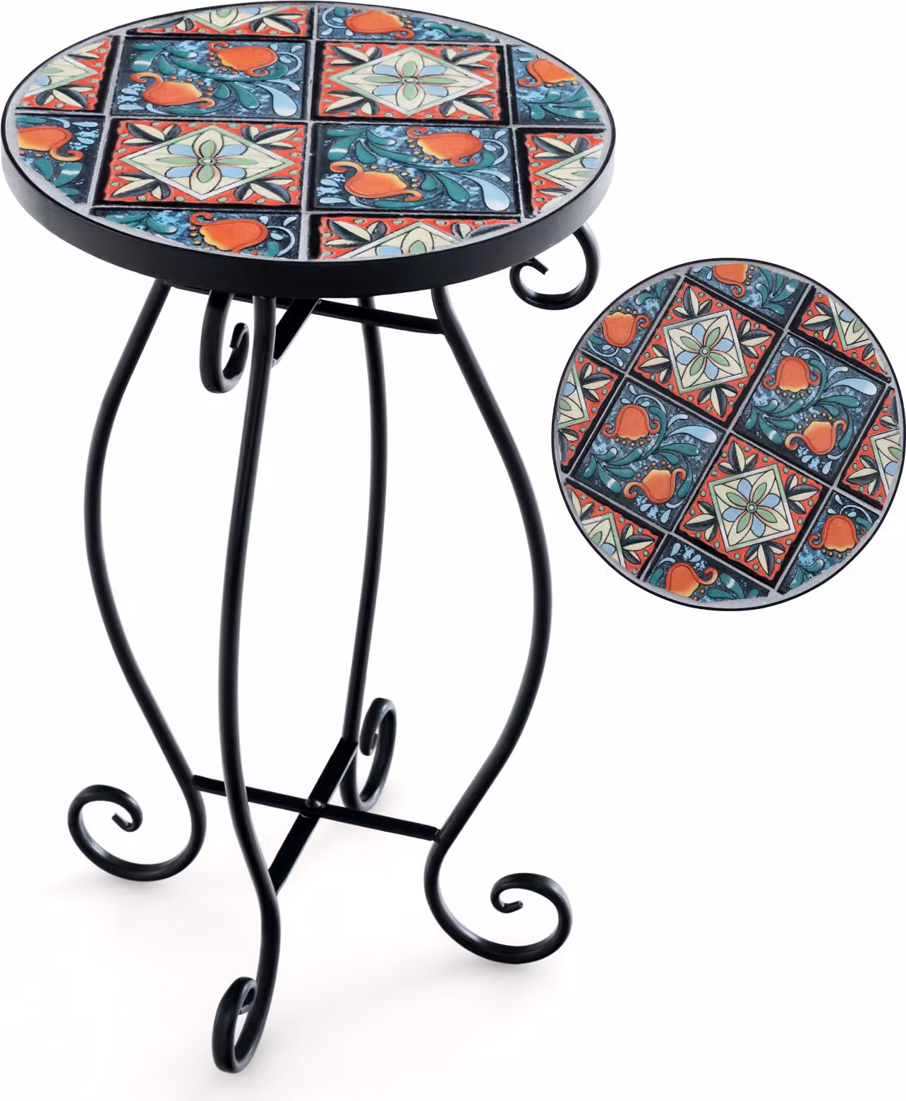 Tavolino COSTWAY ∅30x50cm, tavolo rotondo a mosaico, tavolo da giardino bistrot, in metallo, Vetroceramica, colorato