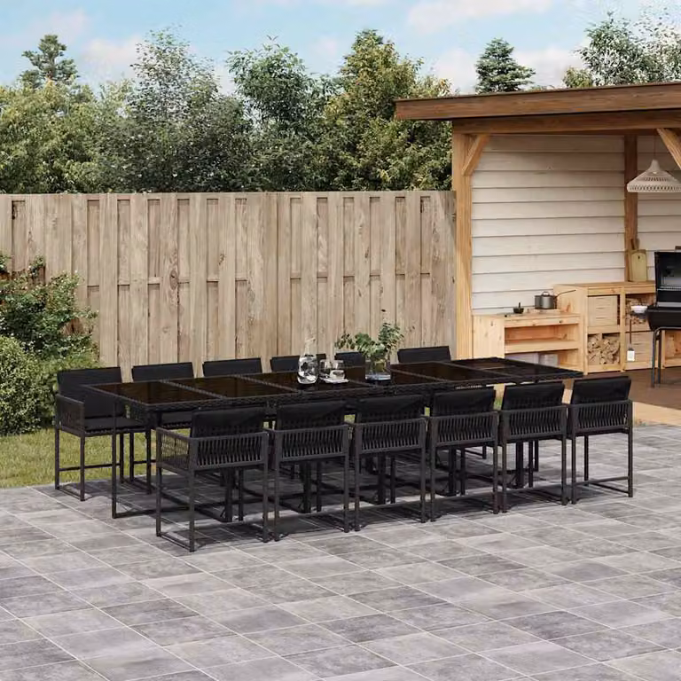 Set da pranzo da giardino vidaXL in polyrattan nero con 13 pezzi e cuscini