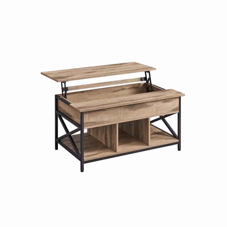 Tavolino da Caffè con Piano Sollevabile Marrone Vintage e Nero, Marrone Cammello + Nero / 60 x 100 x (48-62) cm