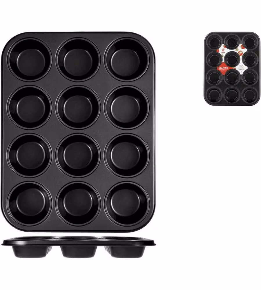Home Stampo Muffin Antiaderente 12 Posti Nero 35x27x3.5 cm