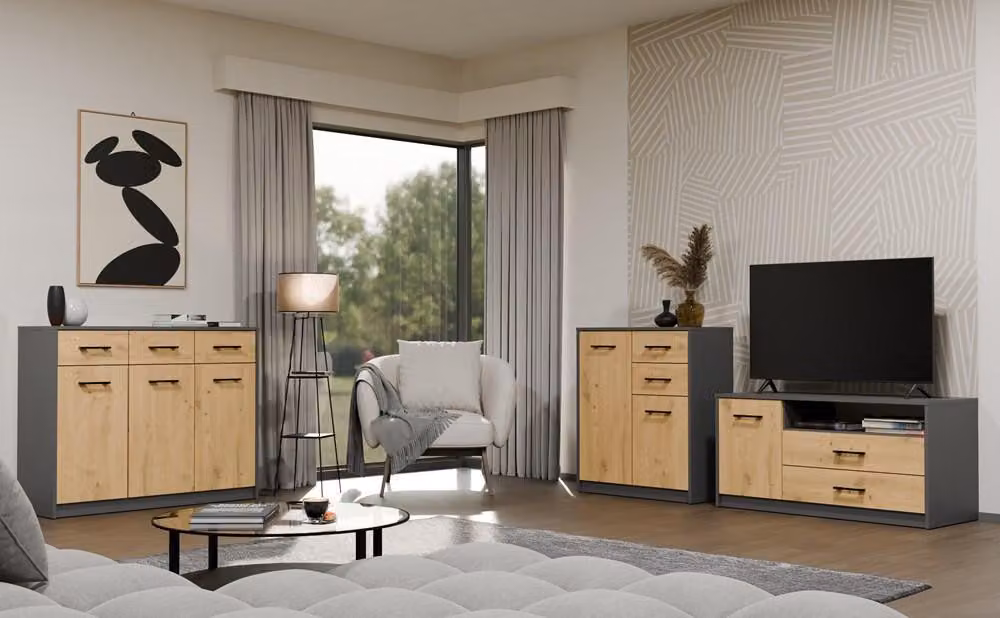 Comodino moderno con 2 ante e 2 cassetti, marca Simplo