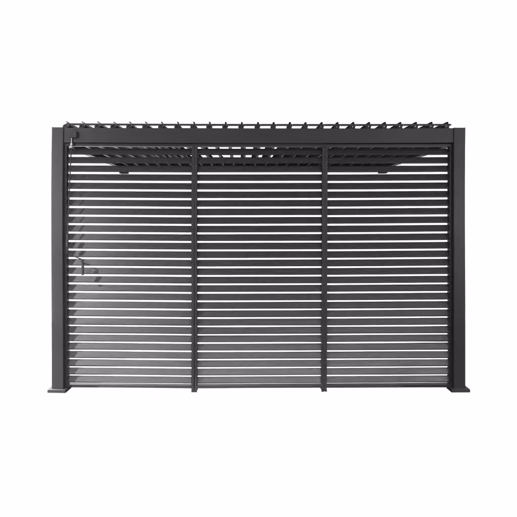 Pergola bioclimatica Sweeek in alluminio addossata con 3 persiane da 1.3m, L: 4 x P: 3 m, H: 2.57 m – 2