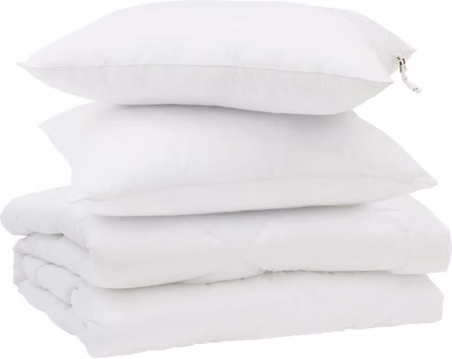 Set Piumone Estivo con 3 Cuscini in Microfibra e Cotone, Bianco