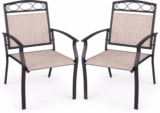 Set da 2 sedie da giardino ergonomiche con schienale e braccioli in metallo nero opaco per terrazza e balcone