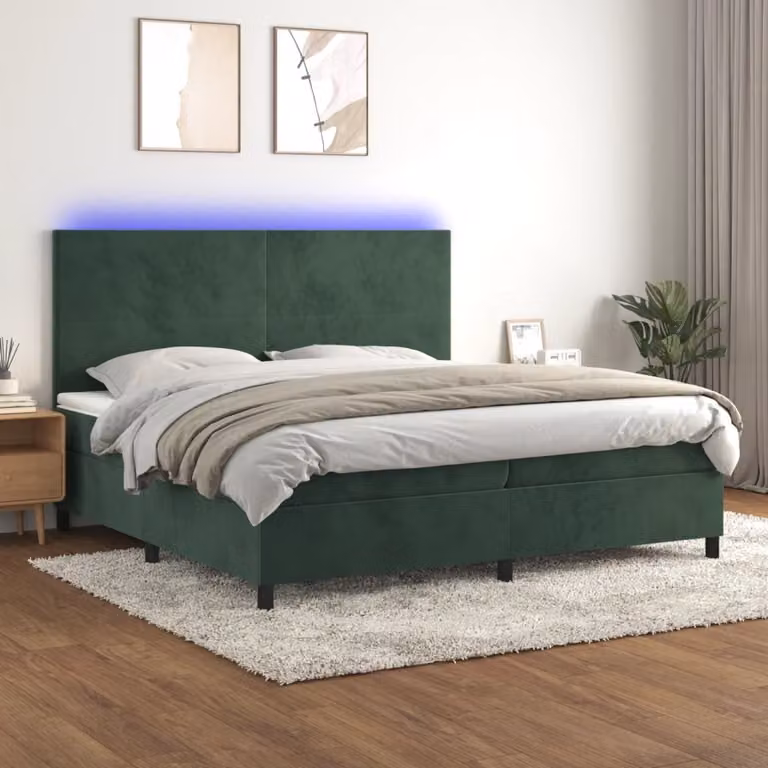 Maison Exclusive - Letto a Molle con Materasso e LED Verde Scuro 200x200cm Velluto