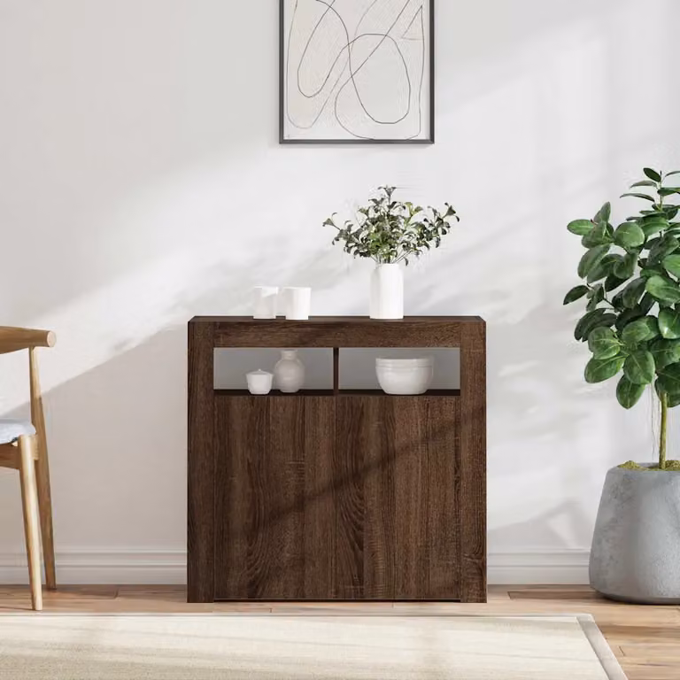 Credenza vidaXL in legno rovere marrone con luci LED integrate L 80 cm, P 35 cm, H 75 cm