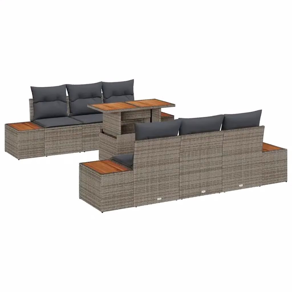 Set da pranzo da giardino vidaXL in polyrattan con tavolo in legno di acacia, 7 pezzi, Grigio e Marrone – 2