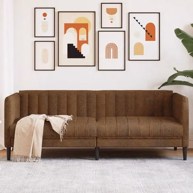 Divano letto moderno vidaXL in similpelle marrone con funzione notte per soggiorno L: 193 cm, P: 76,5 cm, H: 74,5 cm – 1