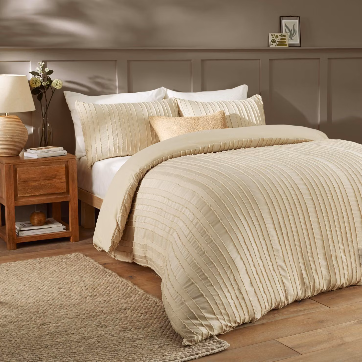 Omgoods - Set di lenzuola e copripiumino Harrison Stripe - Design minimalista con texture a coste