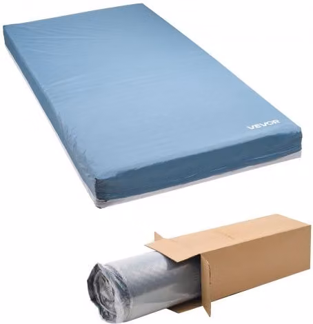 VEVOR Materasso per Letto Ospedaliero in Schiuma Multistrato con Ridistribuzione della Pressione, Rivestimento Impermeabile in Finta Pelle, Colore Blu, L/P/H: 203 x 91,4 x 15,3 cm