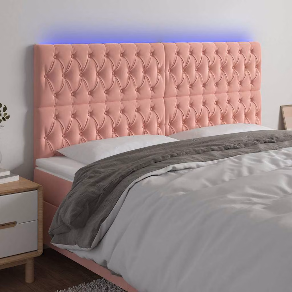 Testiera con LED e porta USB vidaXL in velluto rosa, L: 180 cm, P: 7 cm, H: 118-128 cm – 1