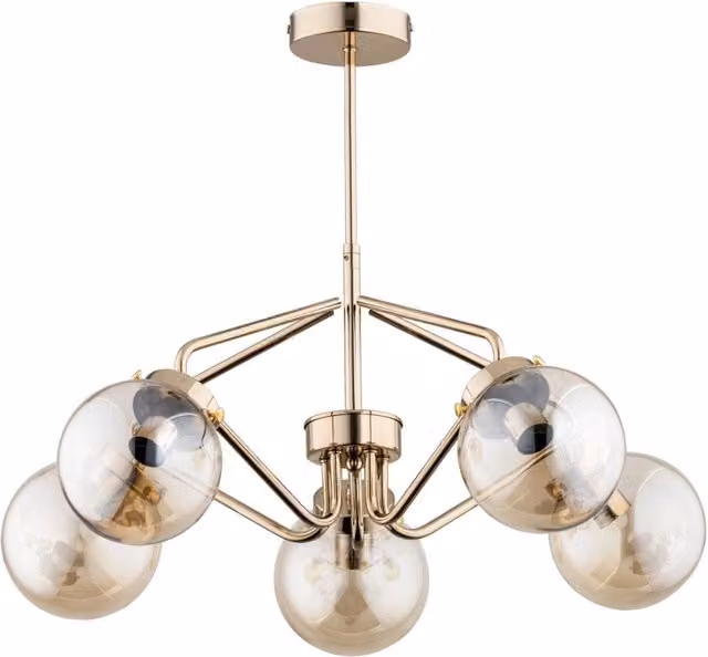 Alfa Barsum plafoniera in ottone e vetro oro con 5 lampadine E14 dimmerabile