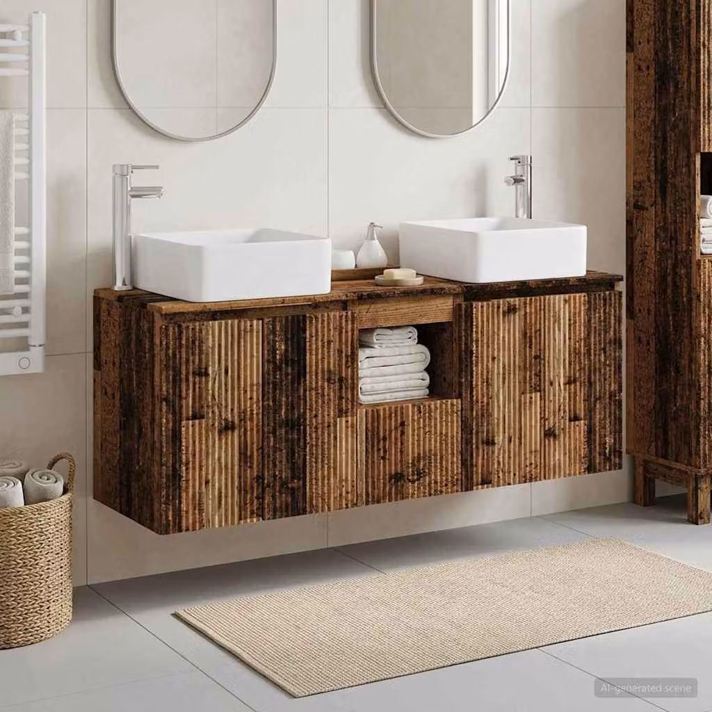 Set di 3 armadi da bagno moderni vidaXL in legno e metallo marrone L: 49,5 cm, P: 41 cm, H: 63 cm