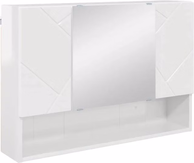 Mobiletto per specchio da bagno moderno con ante a battente Bianco Lucido L: 80 cm, P: 55 cm, H: 17 cm