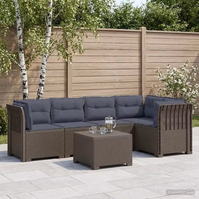Divano da Giardino 5 Posti con Cuscini Stile Rattan PP 3444101