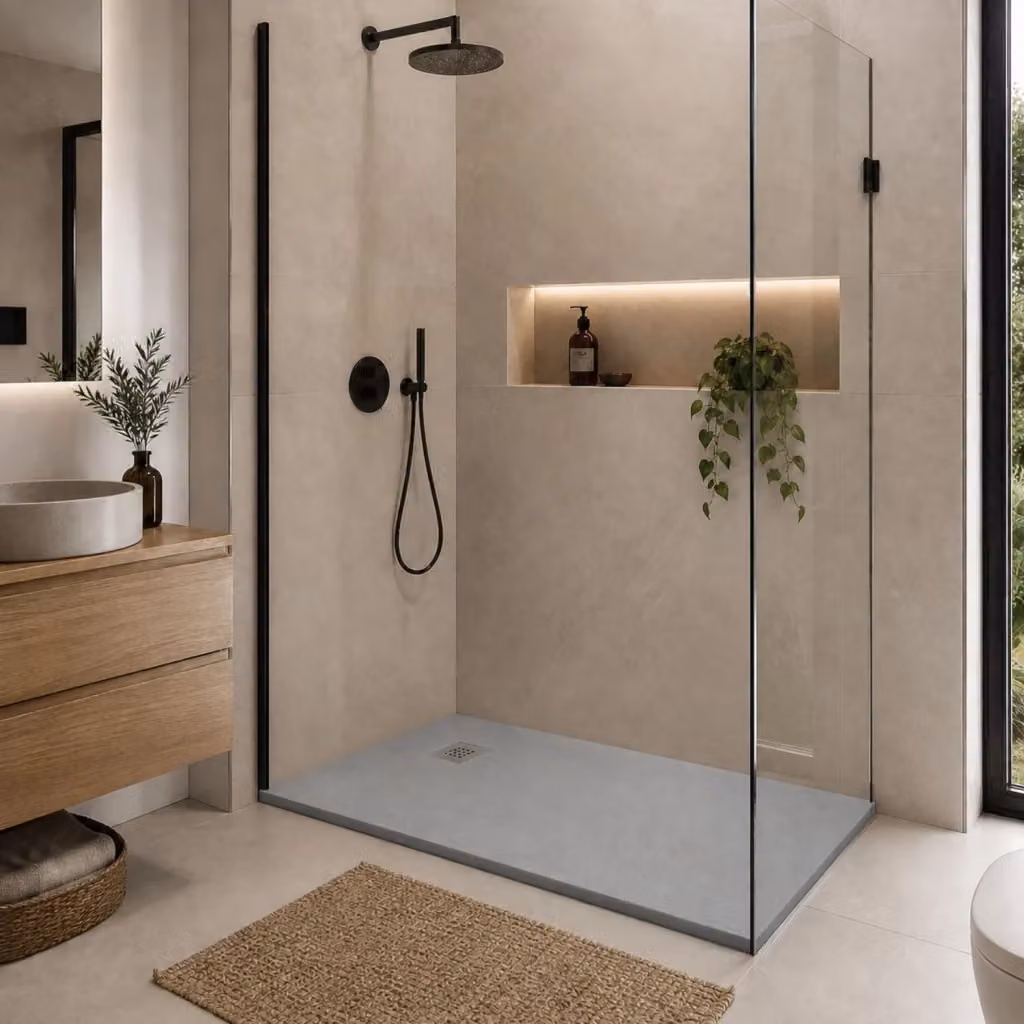 Piatto doccia rettangolare OGOMONDO in resina marmo mineral grey antiscivolo L: 120 cm, P: 80 cm, H: 3,5 cm – 2