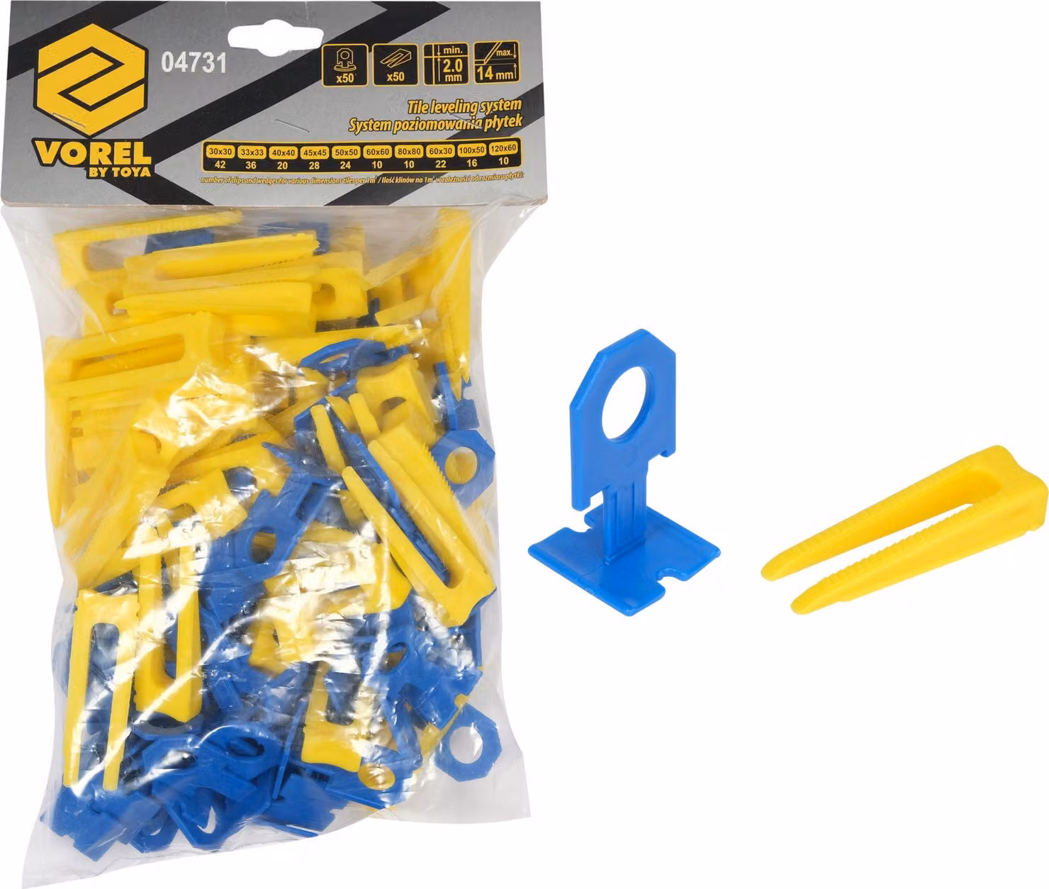 Sistema di livellamento per piastrelle da 2 mm – Set da 50 clip + 50 cunei