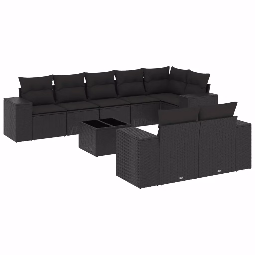 Set di divani da giardino vidaXL 9 pz in polyrattan nero con cuscini e tavolino da esterno a forma di L – 2