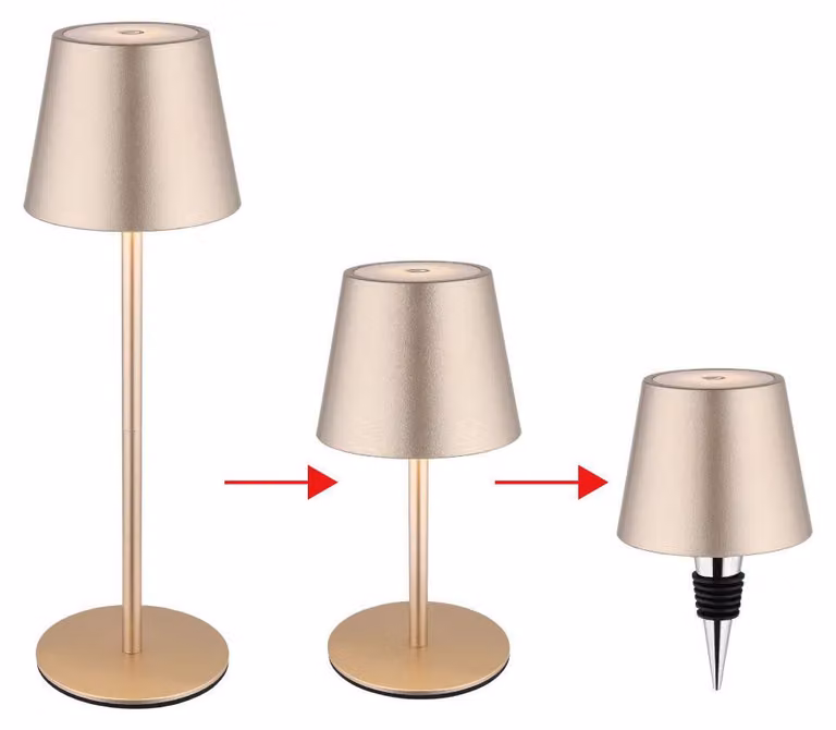 Lampada da tavolo a LED, champagne, batteria ricaricabile, dimmer a sfioramento, tappo a bottiglia