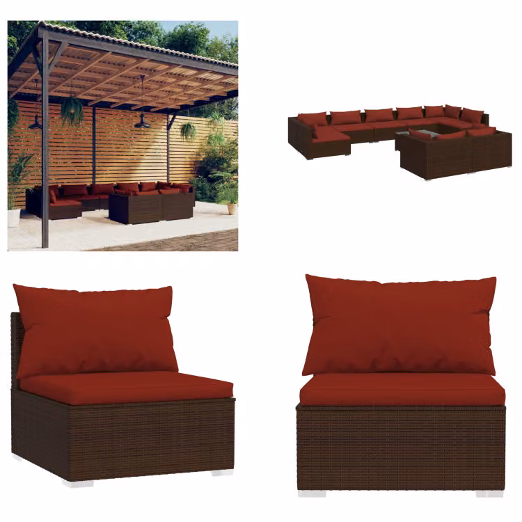 vidaXL set salotto da giardino 9 pezzi con cuscini in poly rattan marrone - set salotto da giardino - set salotto da giardino - set salotto da patio - set divano da giardino