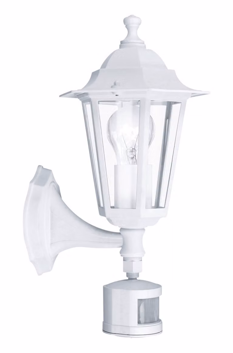 Applique Sensore Esterno Classica Laterna 5 Alluminio Bianco Vetro E27