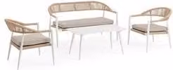 Set da esterno moderno Bizzotto JANDIA per 4 persone in alluminio e poliestere bianco e beige con cuscini inclusi