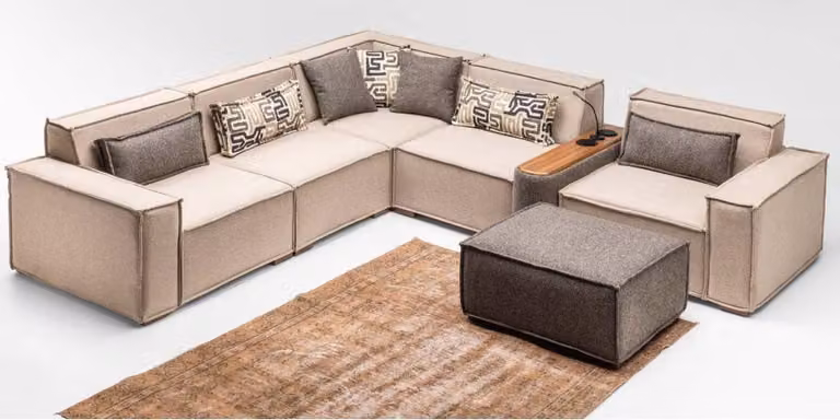 Ecksofa Modulsofa L-Form Stoffsofa Polstersofa Couch Sofa Beige Modern