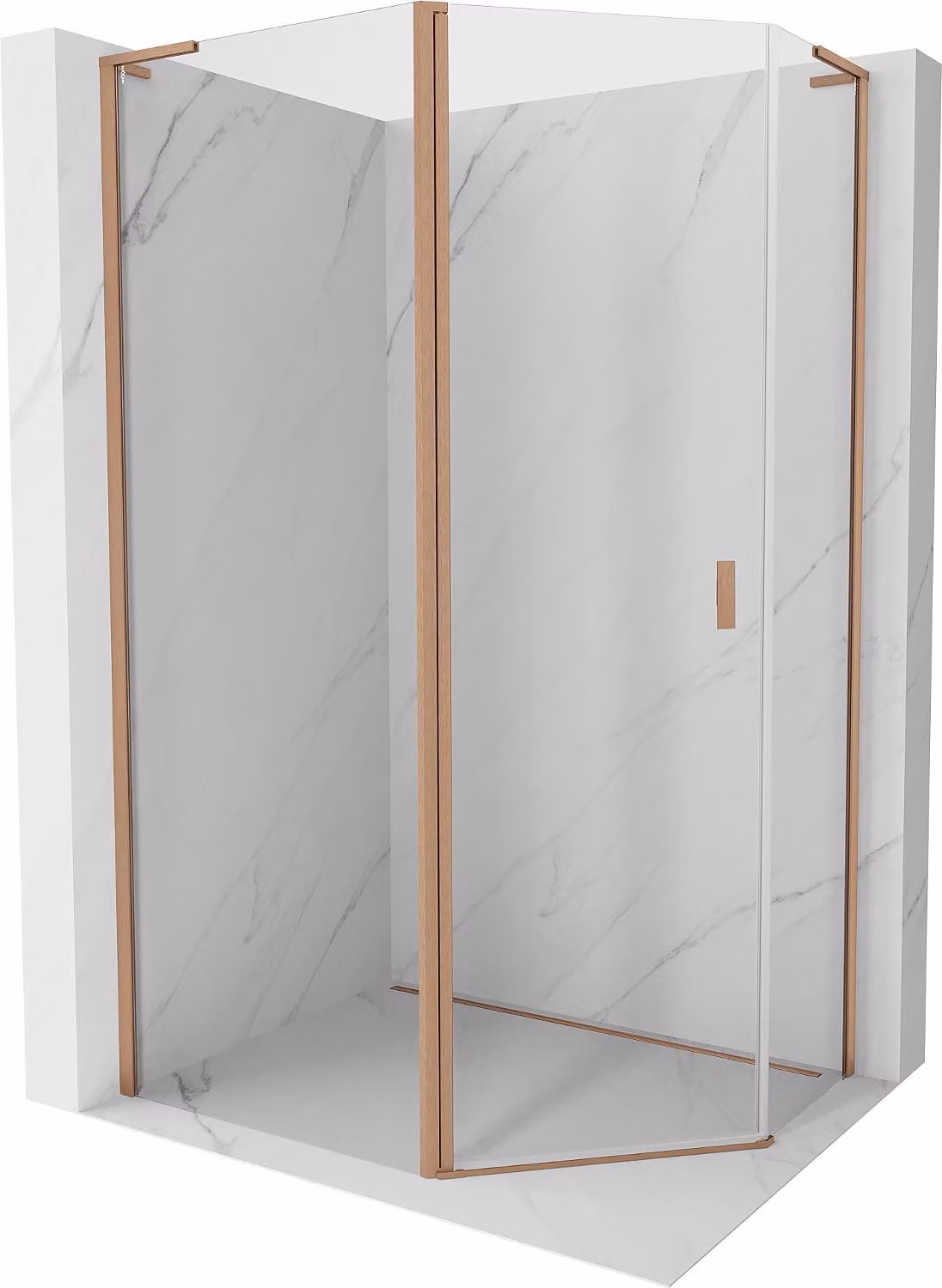 Mexen Mist L cabina doccia pentagonale asimmetrica a battente 100x80 cm, trasparente, rame spazzolato - 8A8L-100-080-65-00