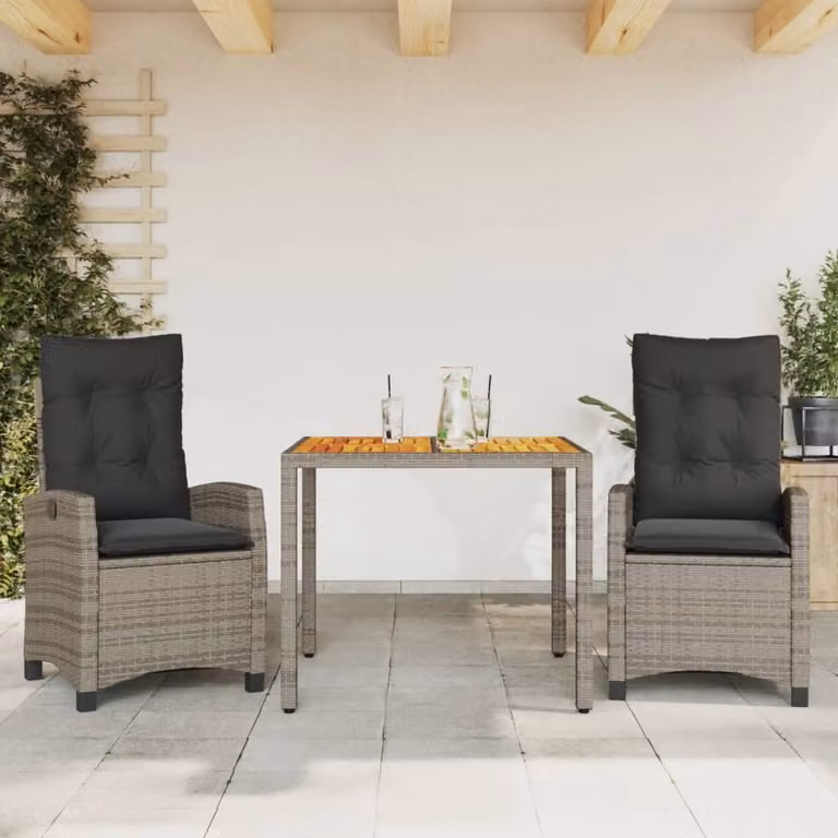 Maison Exclusive - Set da Pranzo da Giardino 3 pz con Cuscini in Polyrattan Grigio