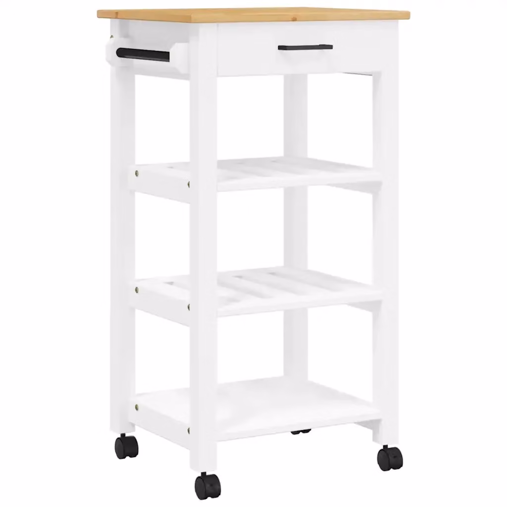 Carrello da cucina rustico vidaXL in legno di pino e metallo bianco con ruote L/P/H: 48 x 40 x 88,5 cm – 2